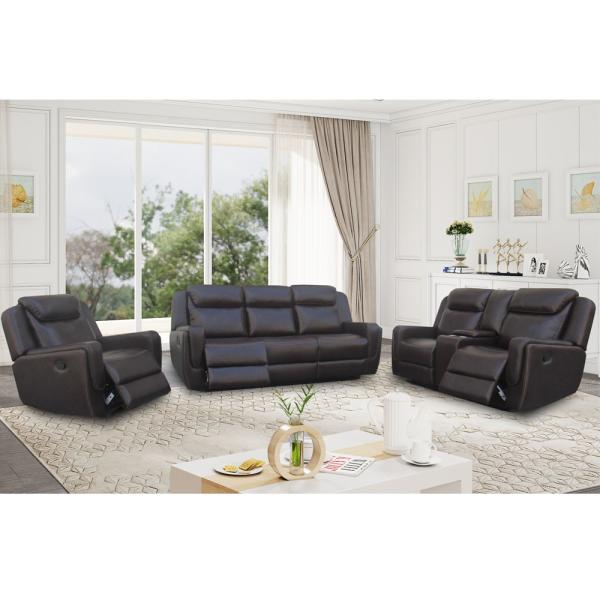 Cheap Recliner Sofa set with Dropdown Table and Storage Box, Brown Breathable Leatherette for sale