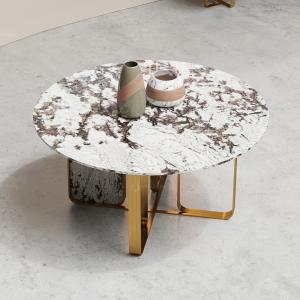 China White Round Luxury Custom Marble Dining Table With Stainless Steel Metal Base in Gold on sale