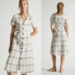 Best Summer Clothing Women V Neck Midi Checked Linen Dress wholesale