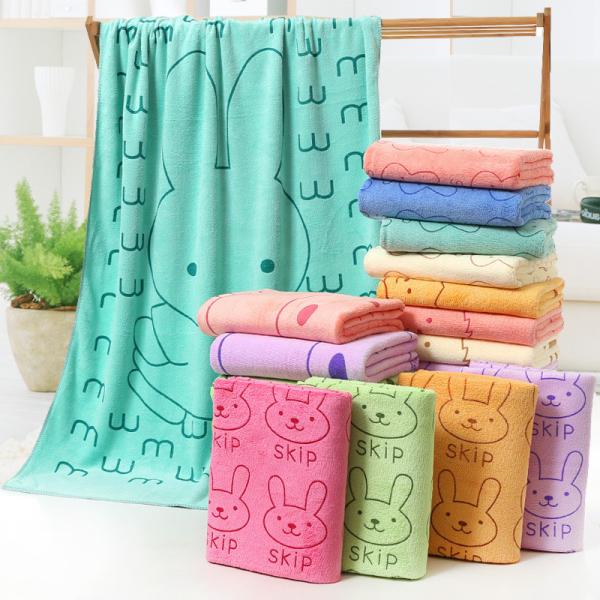 Cheap Square Kids Bath Towel Set 3 Pcs Towels with Cartoon Rabbit Print and Polyester Fiber for sale