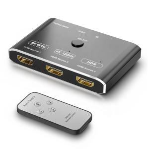 China 8K 120Hz HDR 3 Port HDMI Switch Switcher 3 In 1 Out Plug Remote Converter on sale