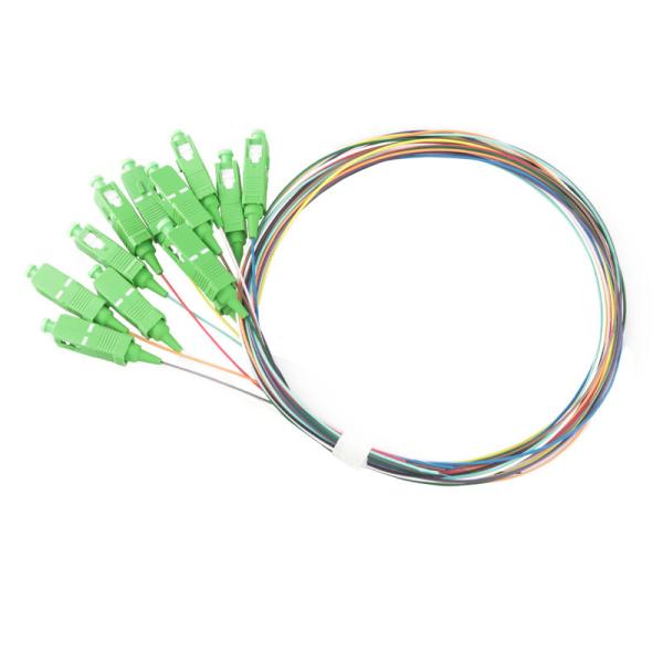Cheap SC/APC-NC, LSZH, 0.9mm, 12 Fiber, G.657A2, 1 meter Color-coded 900μm Pigtail Packs for sale