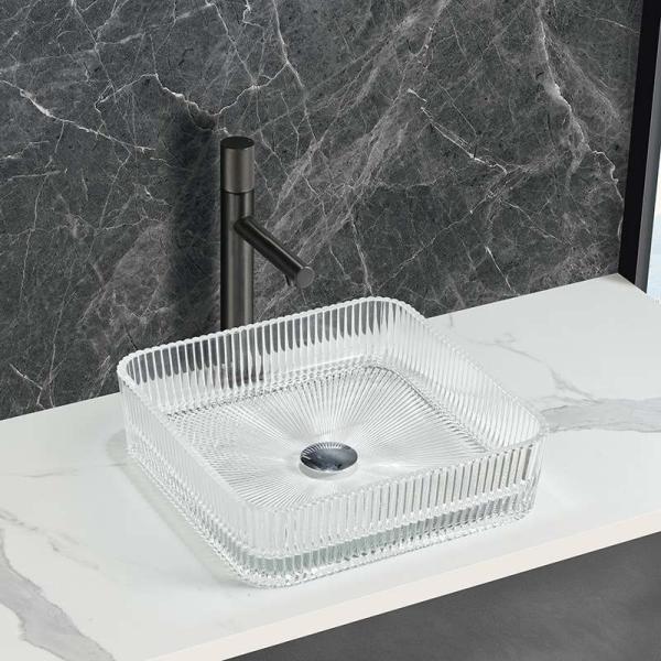 Cheap Transparent Glass Countertop Bathroom Sinks No Overflow Included for sale