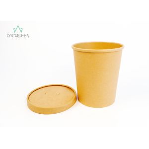 China 8 Oz/ 12 Oz/ 16 Oz Kraft Paper Food Containers , Takeaway Soup Cups With Vented Lids on sale