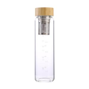 500ml Natural Bamboo Lid Glass Tea Bottles Infuser With Capacity Marker