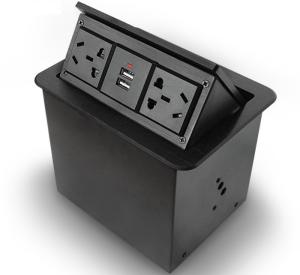 Brushed Black Color Pop Up Power Socket 45 Degrees Interface Opened