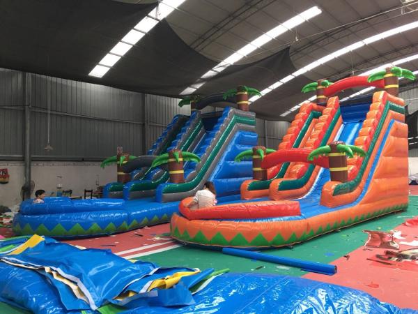 Cheap Colorful Coconut Tree Wet And Dry Inflatable Slide For Advertising for sale