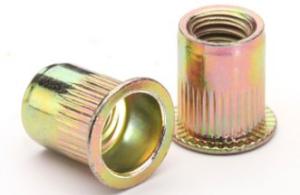 China Carbon Steel Flat Head Rivet Nut , Threaded Rivet Nuts Yellow Zinc Plated on sale