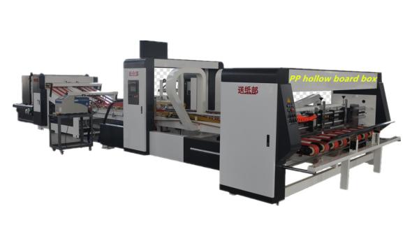 Cheap Automatic Folder Gluer Machine, for PP hollow board box, by hot-melt glue, inline strapping as option for sale