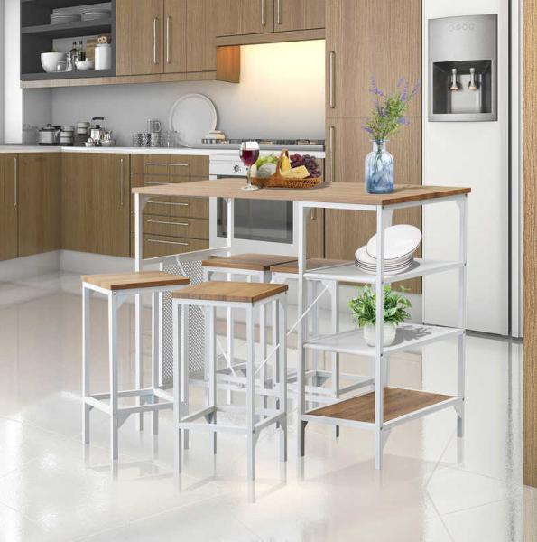 Cheap 35.8inch height 5 Piece Counter Height Dining Table Set With 4 Backless Bar Stools for sale