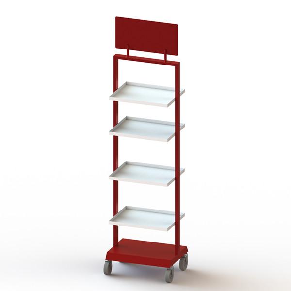 Cheap Movable 4 Layer Metal Plate Display Racks With Casters for sale