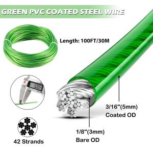 China 7x7 / 7x19 Vinyl Coated Aircraft Cables Galvanized Steel Cable Rope PVC Coated Wire Rope 1/8-3/16 galvanized wire rope on sale