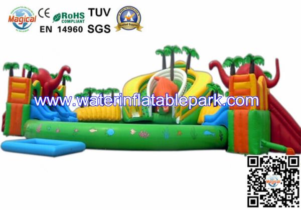 Cheap Outdoor Inflatable Water Park For Kids , Large Inflatable Water Slides With Pool for sale