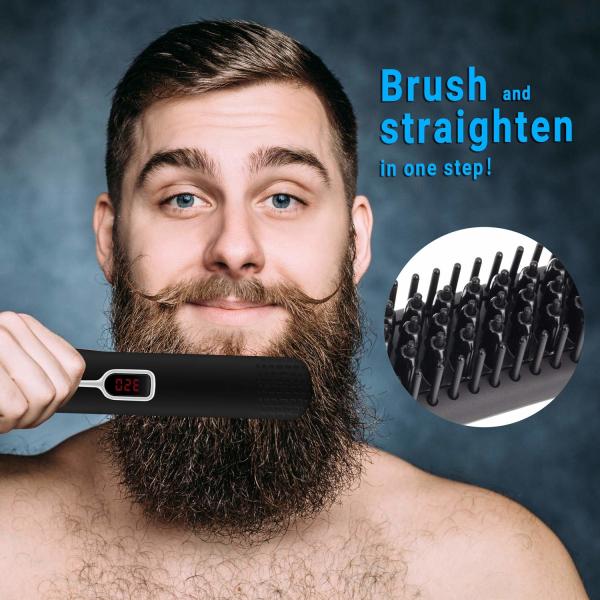 Cheap LCD Display 19W Heated Beard Straightening Brush for sale