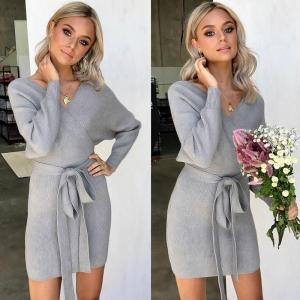 Best Knitted Package Hip Dress Lace Up Dewdrop Hip High Waisted Dress For Women'S Dress wholesale