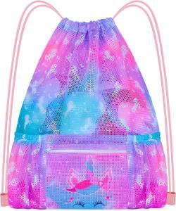 Best Mesh Drawstring Backpack Bag with Zipper Pocket Beach Bag for Swimming Gear Backpack Gym Storage Bag for Kids wholesale