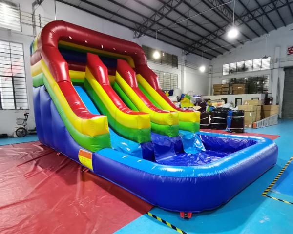 Cheap 0.55mm PVC Outdoor Inflatable Water Slides With Pool for sale