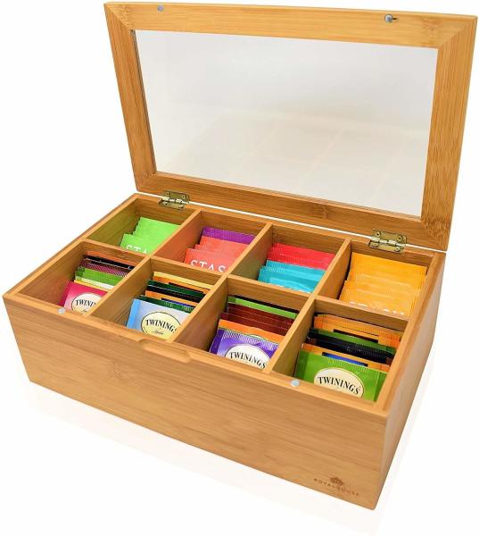 Cheap Bamboo Pantry Tea Organizer With Clear Window Top for sale