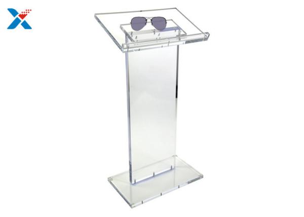 Cheap Clear Church Acrylic Display Stands Acrylic Lecterns And PodiumsHost Desk With Shelf for sale