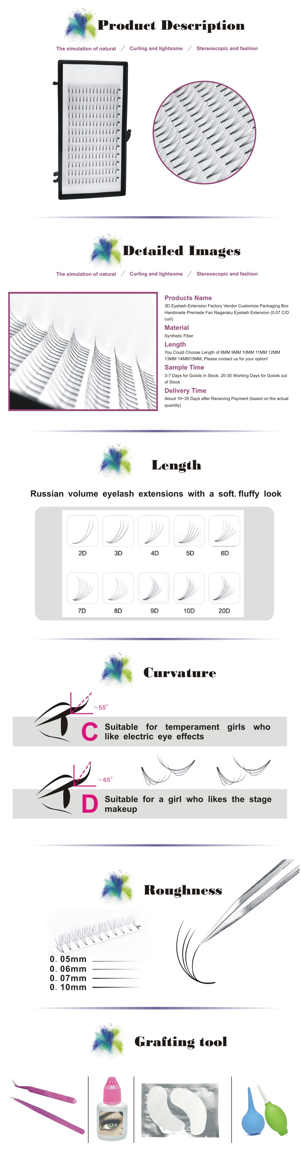 3D 4D 5D premade fans eyelash extensions private label premade volume fans