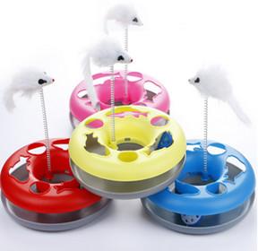 Cheap Pet Plastic Turntable With Sounding Bell Ball Feather Mouse Pet Cat Toy for sale