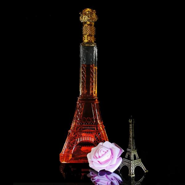Cheap Customize 500ml 700ml Eiffel Tower Shape Liquor Wine Glass Bottle with Custom Sealing for sale