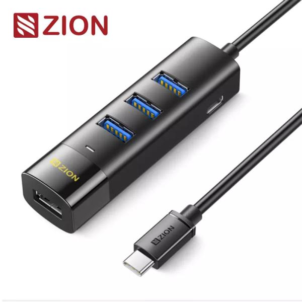 Cheap Type-C 3.0 Rectangular 4-Port Hub Black High-Speed USB-C Hub For Expanding Connectivity With Modern Design for sale