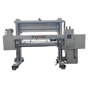 Long Rigid Rectangle Foam Horizontal Splitting Machine Reciprocate Cutting Motion On Rail With Auto Pressure Roller And Winding