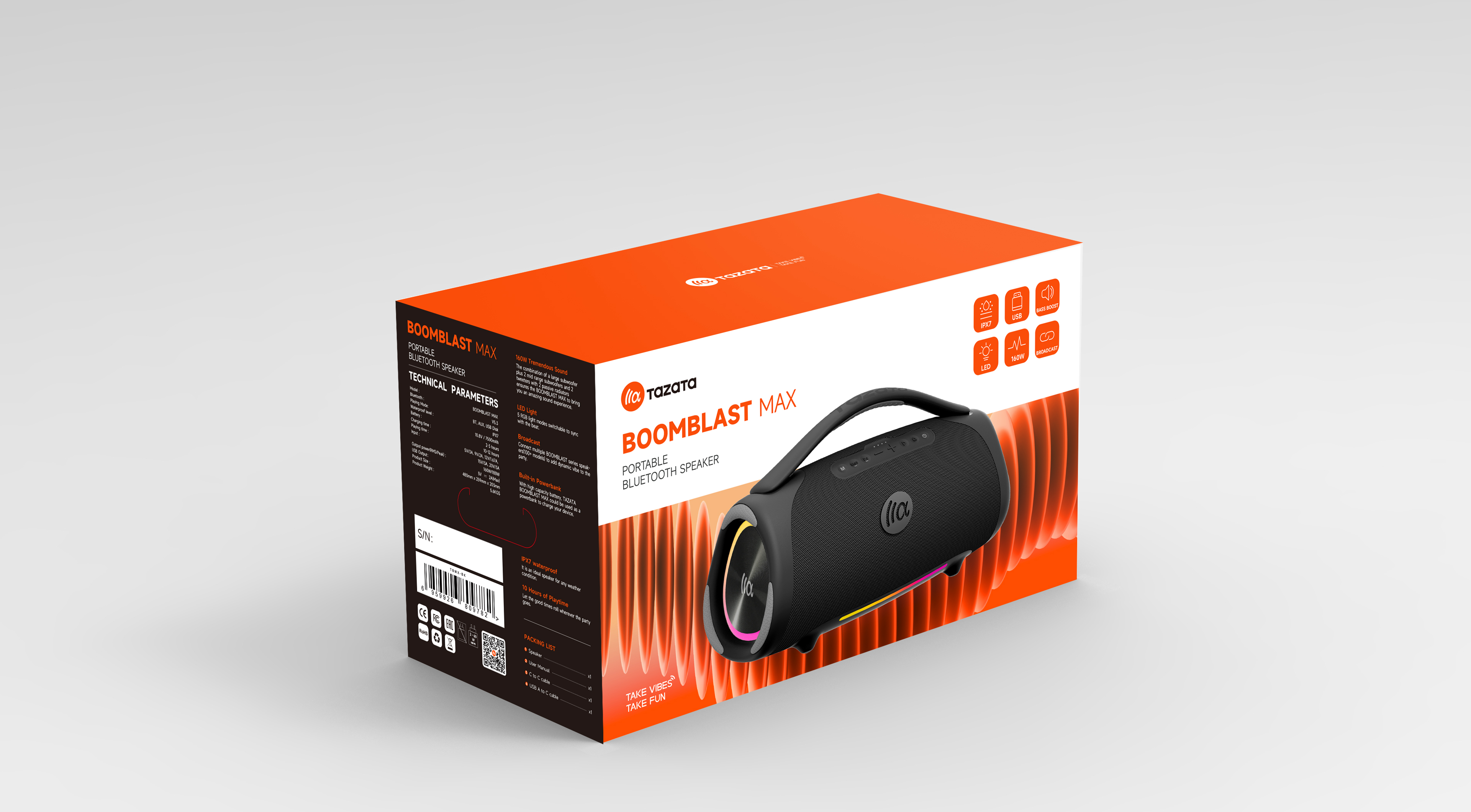 BT Wireless Bluetooth v5.3 IPX7 Waterproof Speaker with 160W Output and Broadcast Connection NO Built-in Microphone