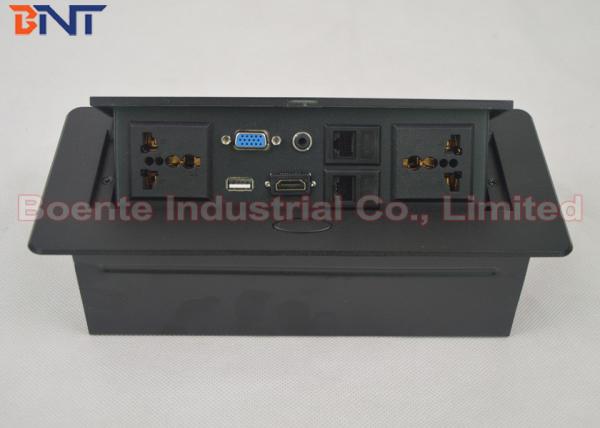 Cheap Matte Black HDMI / VGA / Network Connection Desk Pop Up Sockets 222 * 110 * 65 mm for sale