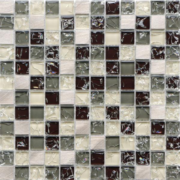 Cheap Brown crack crystal glass mix metal mosaic tile for walls decoration 23mm tile for sale