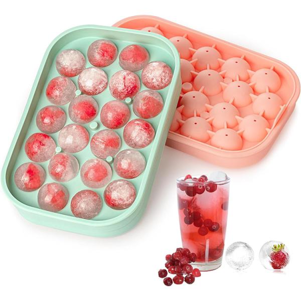 Cheap Ice Cube Tray 2 Pack Flexible Silicone 22 Ice Balls Maker With Lid BPA Free for sale