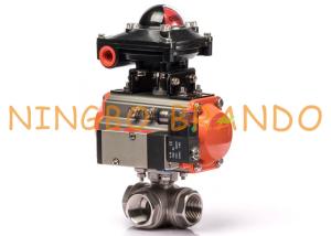 China 1'' DN25 3 Way Pneumatic Actuator Ball Valve With Limit Switch Box on sale