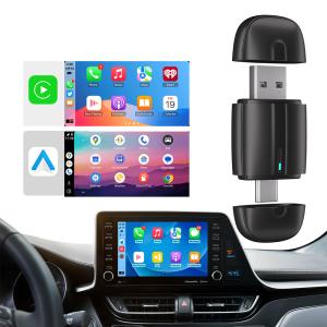 Universal Car Fitment Wireless Carplay and Android Auto Adapter with Dual Ports Bluetooth 5.4 2-in-1 USB Type-C