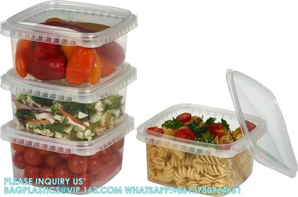 Cheap Plastic Deli Containers With Lids 8 Oz- 25 Pack Square Clear Plastic Containers- Tamper-Proof BPA-Free Take Away for sale