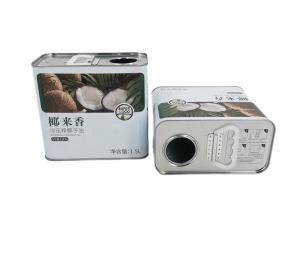 Best Custom 1.5L Tinplate Coconut Oil Can 1.5KG Rectangular Food Oil Container wholesale