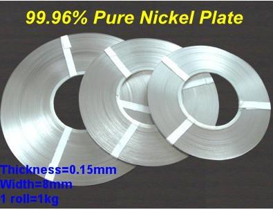 Cheap 99.96% Pure nickel strip nickel plate 0.15mm(thickness)*8mm(width) for sale