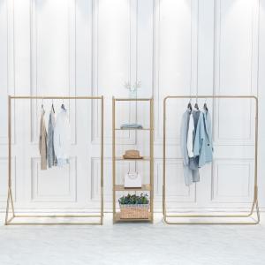 China Nordic Design Golden Standing Clothes Rack , Shop Ground Clothing Display Rack on sale
