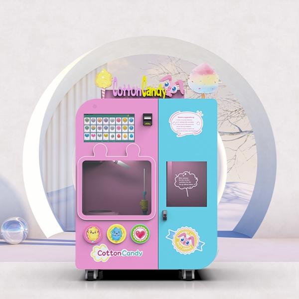 Cheap 700W Pink Fairy Floss Vending Machine With 4 Sugar Boxes Mechanical Arm for sale