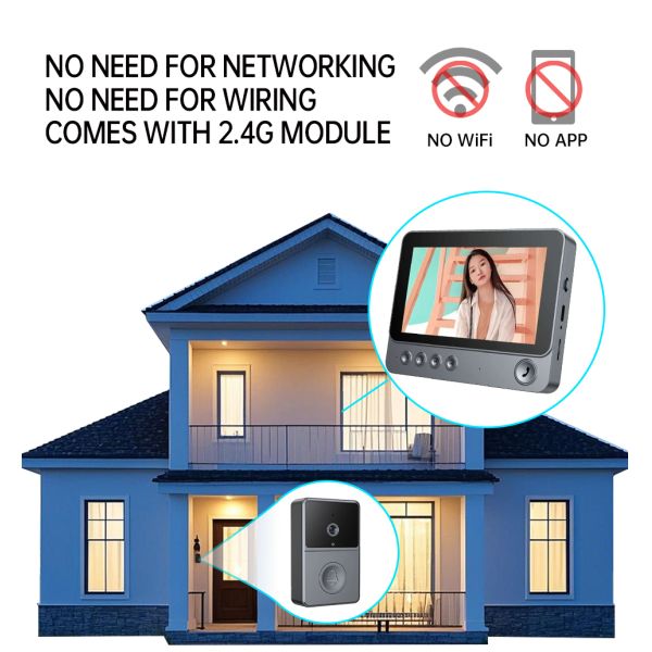 Smart Wireless Video No Wifi Doorbell Camera Intercom System 2.4G Private Protocol