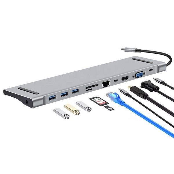 Cheap 11 In 1 USB C Type C Docking Station with VGA Ethernet 3.5MM Audio TF/SD Card Reader for sale