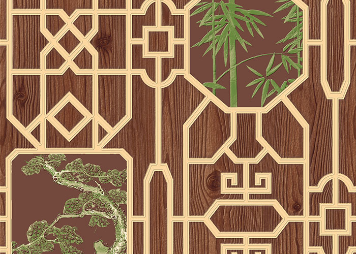 Bamboo And Tree Geometric Printing Chinese Style Wallpaper Simulated Wood Grain