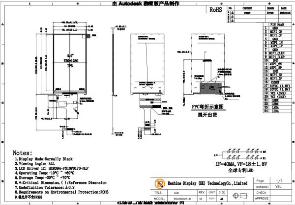 Cheap Vertical 720x1280 Standard TFT LCD Display IPS Viewing Angle MIPI for sale