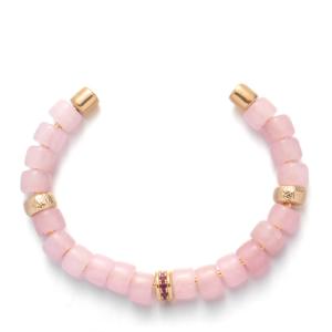 Best SS304 Handmade Beaded Bangles , Screwed Replaceable Rose Quartz Bead Bracelet wholesale