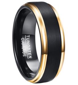 Stylish Vacuum Plated Black Matt Finish and Gold Side Band Tungsten Carbide Ring for Men