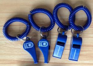 China Popular Sales Blue Plastic Wristband Coiled Holder Custom Imprinted Whistle on sale