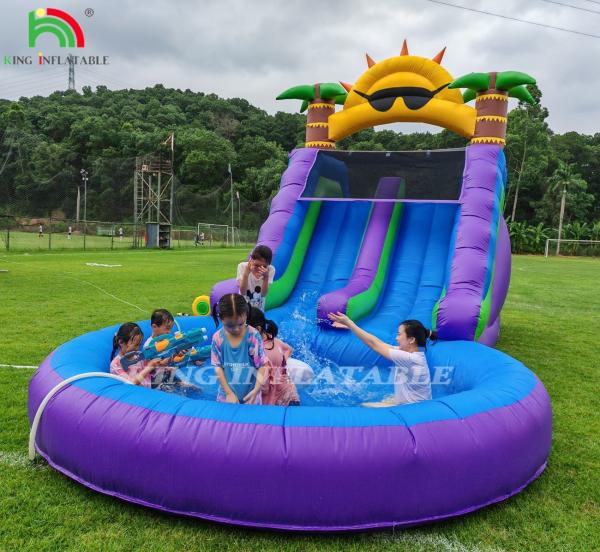 Cheap Double Lane Inflatable Water Slide Combo With Pool Obstacle To Climb Inflatable Pool Slides for sale