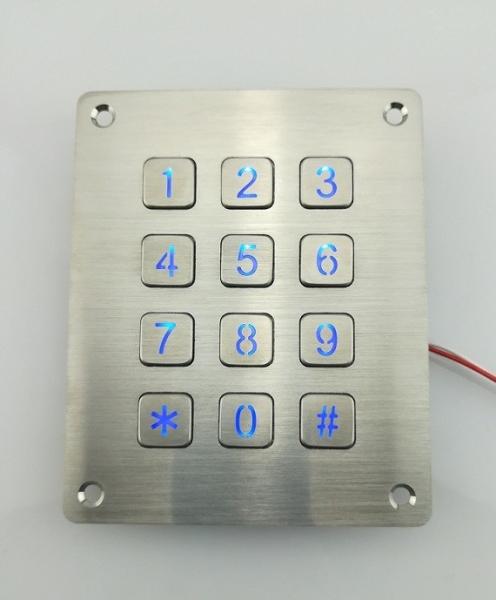 Cheap IP65 waterproof 3X4 panel mounted illuminated keypad with flat key buttons for sale