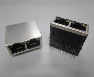 Cheap Two Port 10 / 100 Base POE Rj45 Jack 1x2 Tab Up With LED Network Transformer for sale