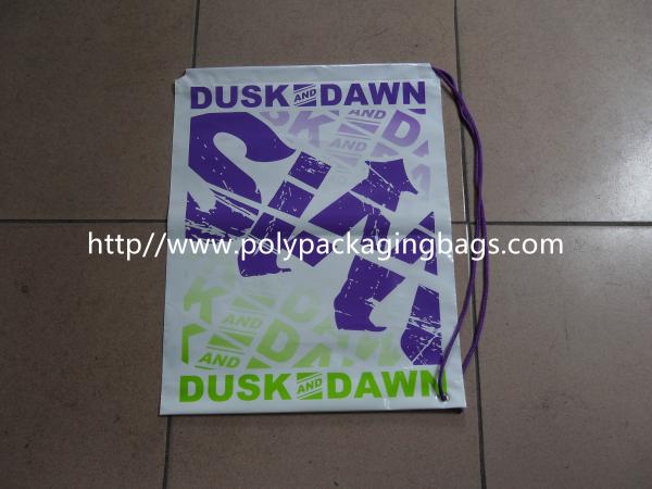 Cheap Custom Printed Plastic Drawstring Backpack For Clothes With Single Yellow PP Pull Rope for sale